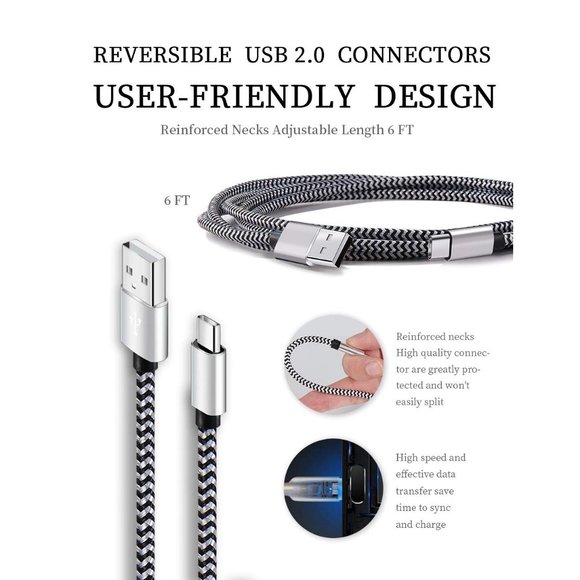 USB Type C Cable Fast Charging Tpc001 5 Pack(6Ft 3A) Braided C Charger Cables - Picture 4 of 7